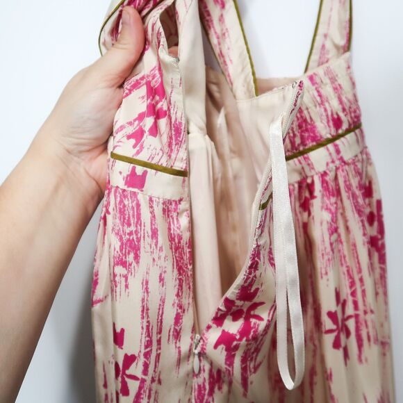 Ann Taylor LOFT 100% Silk Tribal Print Pink Cream Crossover Maxi Dress Size 0 - Picture 6 of 9